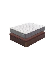Pack Flex Nimbus Visco + Madera 25: confort, firmeza y almacenaje elegante.
