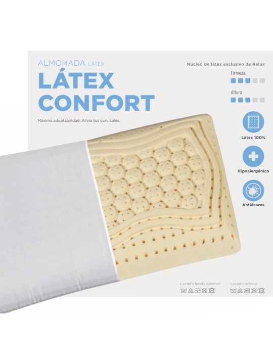 El núcleo de la almohada Relax Látex Confort es 100% natural y transpirable.