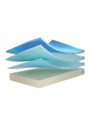 Corte transversal del colchón Teknia Visco: núcleo AirVex y acolchado viscoelástico con gel.