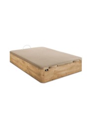 Canapé abatible de madera BedLit Regio cerrado en acabado color tabaco con esquinas redondeadas y tirador de madera a juego.