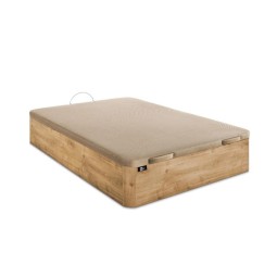 Canapé abatible de madera BedLit Regio cerrado en acabado color tabaco con esquinas redondeadas y tirador de madera a juego.
