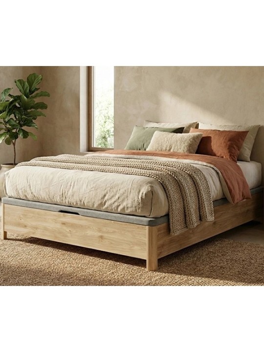 Cama con Canapé Abatible de Madera Relax New Avant en color Natural instalado en un dormitorio elegante
