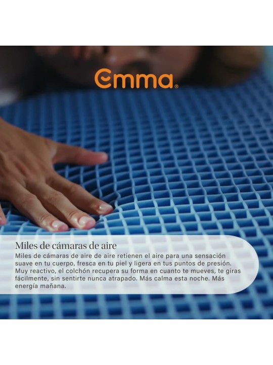 Detalle de la capa de gel AirGrid del colchón Emma Original Elite mostrando su estructura hiperelástica en forma de cuadrícula.