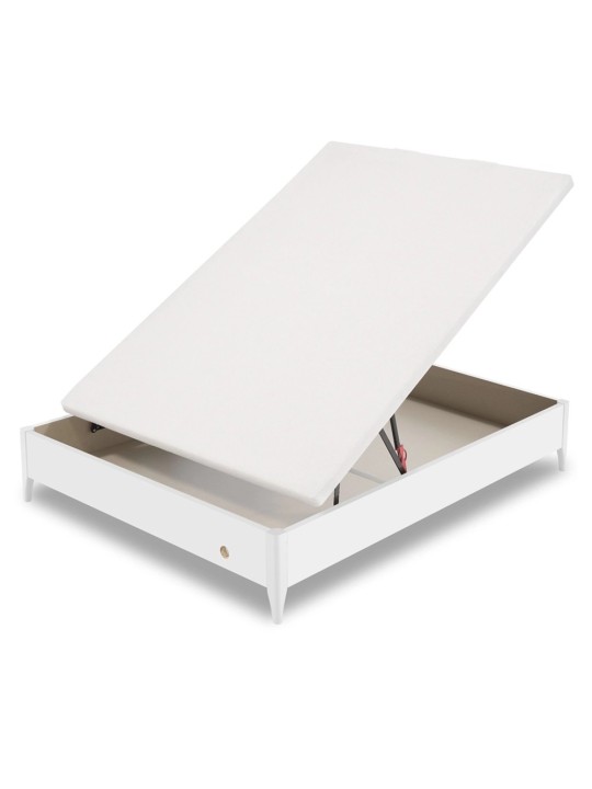 Perspectiva lateral del canapé abatible Flex Madera con patas abierto en blanco
