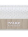 Bordado del logotipo Flex Natur Talalay en la platabanda beige del colchón.